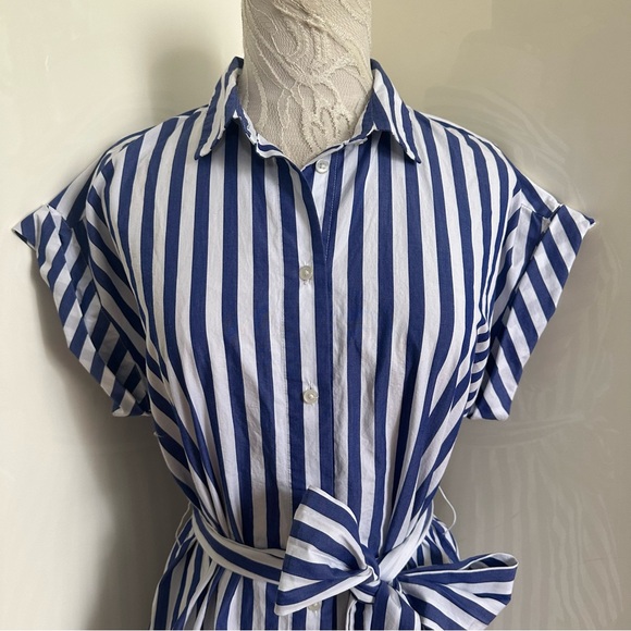 J.Crew Button Front Tie Waist Top in Bold Stripe Cotton Poplin sz S - Picture 6 of 12